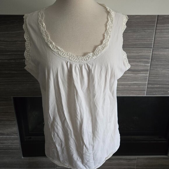 Denver Hayes Cream/White Crochet Lace Trim Sleeveless Tank Top - Size 2XL - Picture 1 of 3